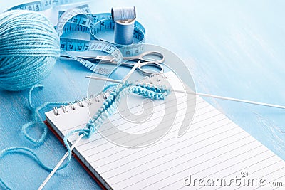Blue knitting wool Stock Photo