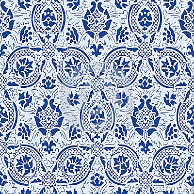 Blue lace Seamless abstract floral pattern vintage background Vector Illustration