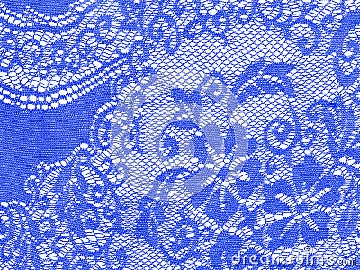 Blue lace on white, detail, floral background Stock Photo