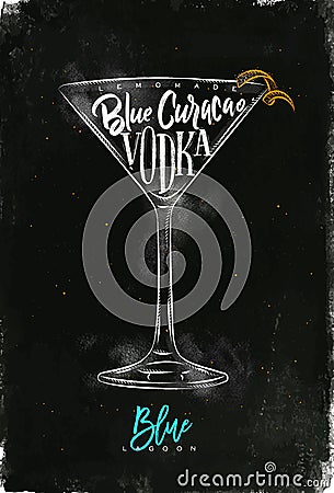 Blue lagoon cocktail chalk color Vector Illustration