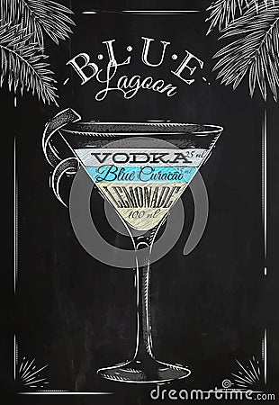 Blue lagoon cocktail chalk Vector Illustration