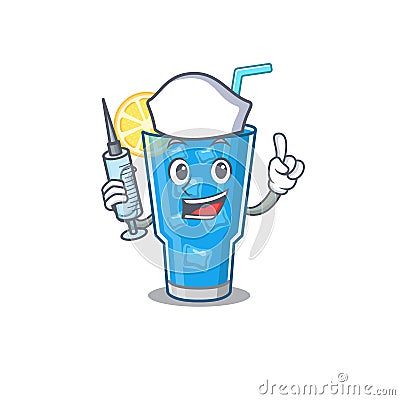 Blue lagoon cocktail humble nurse mascot design with a syringe Vector Illustration