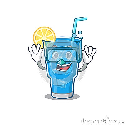 Blue lagoon cocktail mascot design swims with diving glasses Vector Illustration