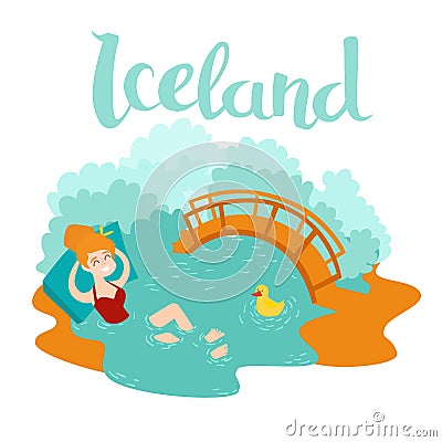 Blue lagoon Icelandic landmark vector icon Vector Illustration