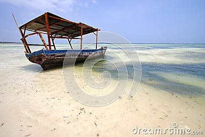 In the blue lagoon relax of zanzibar coastline boat pirague Stock Photo