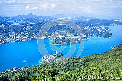 Blue lake in Austrian Alps, aerial view Stock Photo