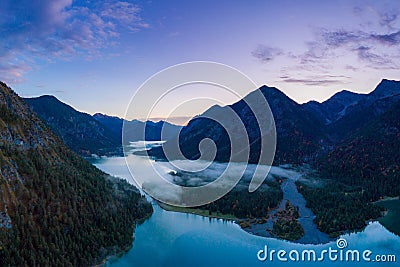 Blue lake plansee and heiterwanger see at dawn Stock Photo