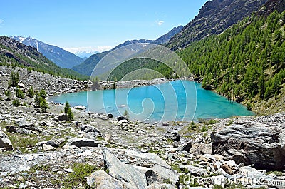 Blue lake, Valle d`Aosta, Italy Stock Photo