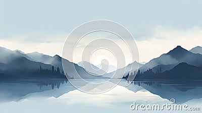 Blue Landscape With Mountain Reflections And A Lake Stock Photo