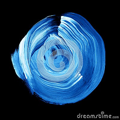 Blue lapis textured acrylic circle. Watercolour stain on black background. Stock Photo