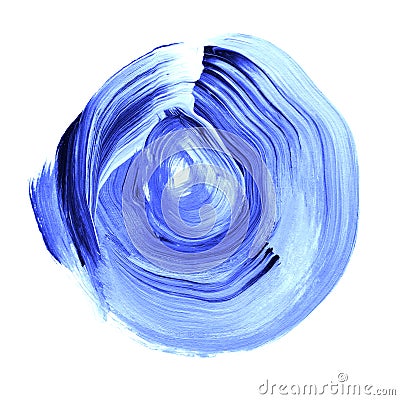 Blue lapis textured acrylic circle. Watercolour stain on white background. Stock Photo