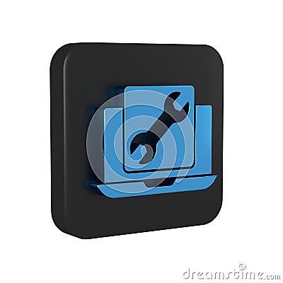 Blue Laptop with wrench icon isolated on transparent background. Adjusting, service, setting, maintenance, repair Stock Photo