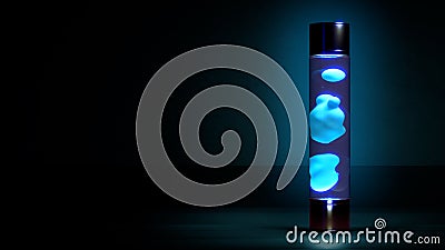 Blue lava lamp on right on dark background with empty space - abstract 3D rendering Stock Photo