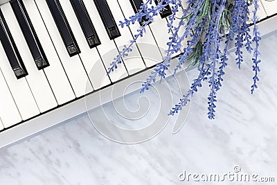 Blue lavender flowers on piano keys Stock Photo