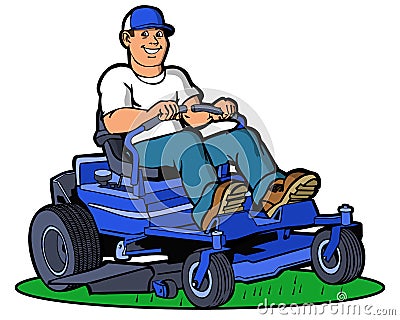 Lawnmower man handyman grass art illustration mechanic Cartoon Illustration