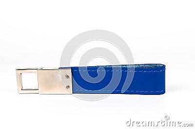 Blue leather keyring isolated on white Stock Photo