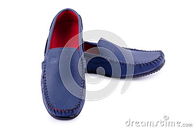 Blue leather shoes for man isolated on a white Stock Photo