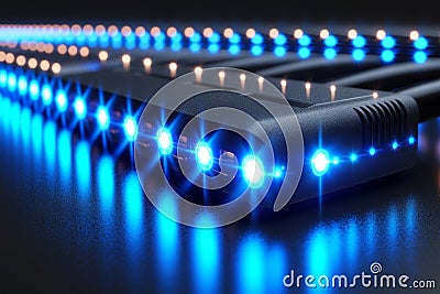 Blue LED lights on server hardware representing efficient network management and organized data infrastructure Cartoon Illustration