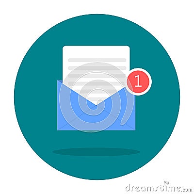 Blue letter icon with document. New email notification Vector Illustration