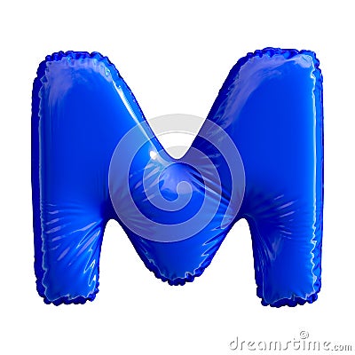 Blue letter M made of inflatable balloon isolated on white background Stock Photo