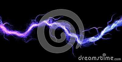 Blue lightning, power energy charge, black abstract background. Blitz effect. Night storm flash, thunderstorm. Thunder shock Cartoon Illustration