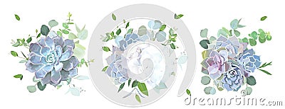 Blue, lilac, violet and white flowers and succulents Vector Illustration