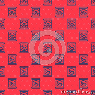 Blue line Beans in can icon isolated seamless pattern on red background. Vector Vector Illustration