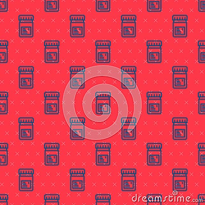 Blue line Biologically active additives icon isolated seamless pattern on red background. Vector Vector Illustration