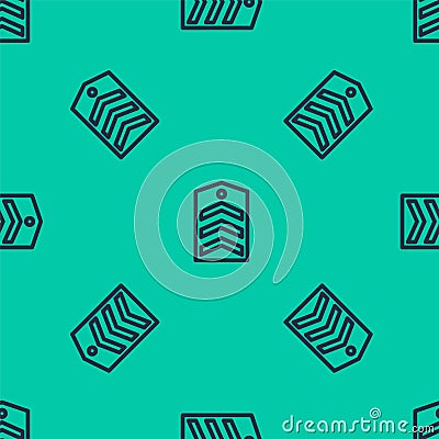 Blue line Chevron icon isolated seamless pattern on green background. Military badge sign. Vector Vector Illustration