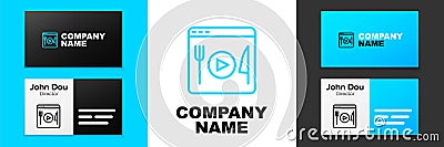 Blue line Cooking live streaming icon isolated on white background. Logo design template element. Vector Stock Photo