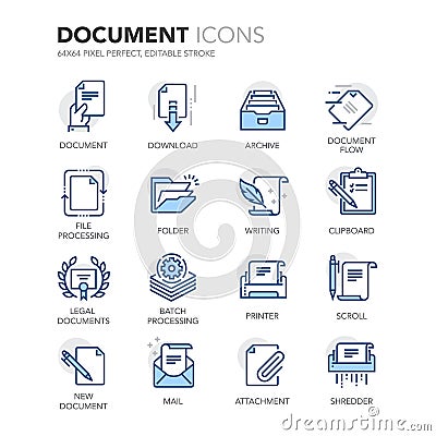 Blue Line Documents Icons Vector Illustration