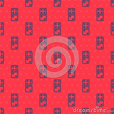 Blue line Domino icon isolated seamless pattern on red background. Vector Illustration Vector Illustration