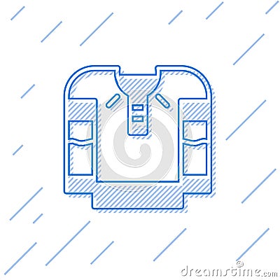 Blue line Embroidered shirt icon isolated on white background. National ukrainian clothing. Vector Vector Illustration