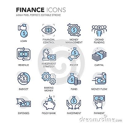 Blue Line Finance Icons Vector Illustration