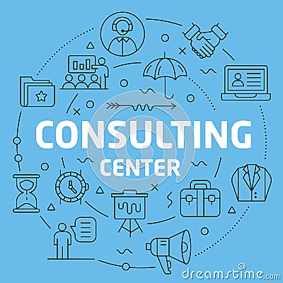 Blue Line Flat Circle illustration consulting center Vector Illustration