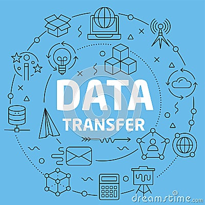 Blue Line Flat Circle illustration data transfer Vector Illustration