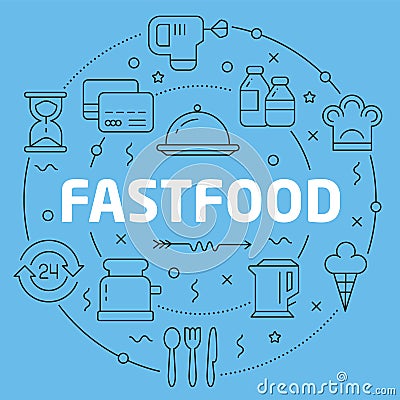 Blue Line Flat Circle illustration fastfood Vector Illustration