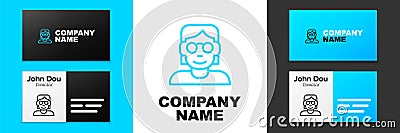Blue line Hacker or coder icon isolated on white background. Programmer developer working on code, coding, testing Vector Illustration