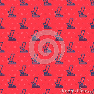 Blue line Hermes sandal icon isolated seamless pattern on red background. Ancient greek god Hermes. Running shoe with Vector Illustration