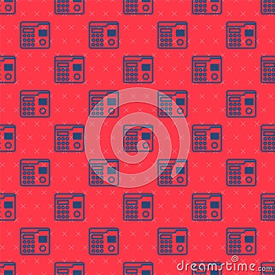 Blue line House intercom system icon isolated seamless pattern on red background. Vector Illustration Vector Illustration