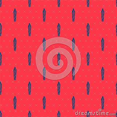 Blue line Marijuana joint, spliff icon isolated seamless pattern on red background. Cigarette with drug, marijuana Vector Illustration