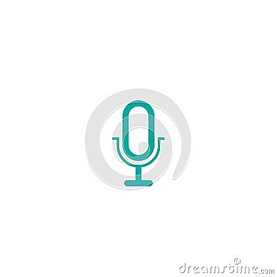 Blue line microphone icon. linear button Cartoon Illustration