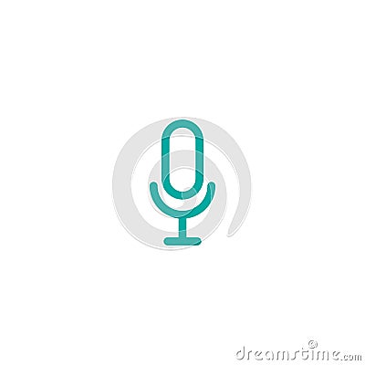 Blue line microphone icon. linear button Cartoon Illustration