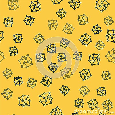Blue line Neural network icon isolated seamless pattern on yellow background. Artificial Intelligence. Vector Vector Illustration