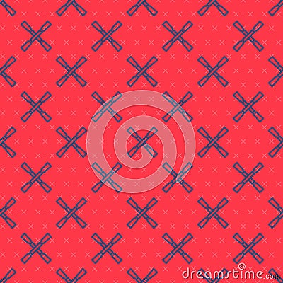 Blue line Oars or paddles boat icon isolated seamless pattern on red background. Vector Vector Illustration