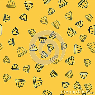Blue line Pudding custard with caramel glaze icon isolated seamless pattern on yellow background. Vector Vector Illustration