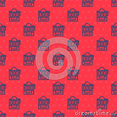 Blue line Slot machine icon isolated seamless pattern on red background. Vector Illustration Vector Illustration