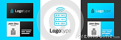 Blue line Smart Server, Data, Web Hosting icon isolated on white background. Internet of things concept with wireless Vector Illustration