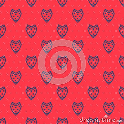 Blue line Traditional mexican poncho clothing icon isolated seamless pattern on red background. Vector Vector Illustration