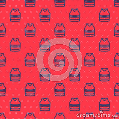 Blue line Undershirt icon isolated seamless pattern on red background. Vector Vector Illustration
